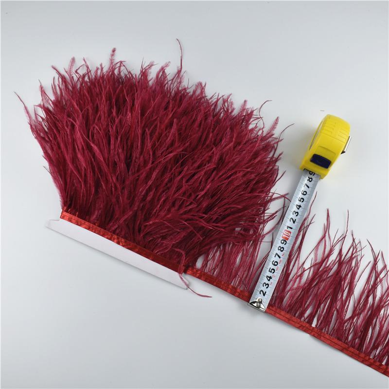 1Meters Ostrich Feathers On Tape Fringe Trim Ribbon 10-15Cm 4-6" Long White Feather Trims Decor For Clothes Flecos Decoration
