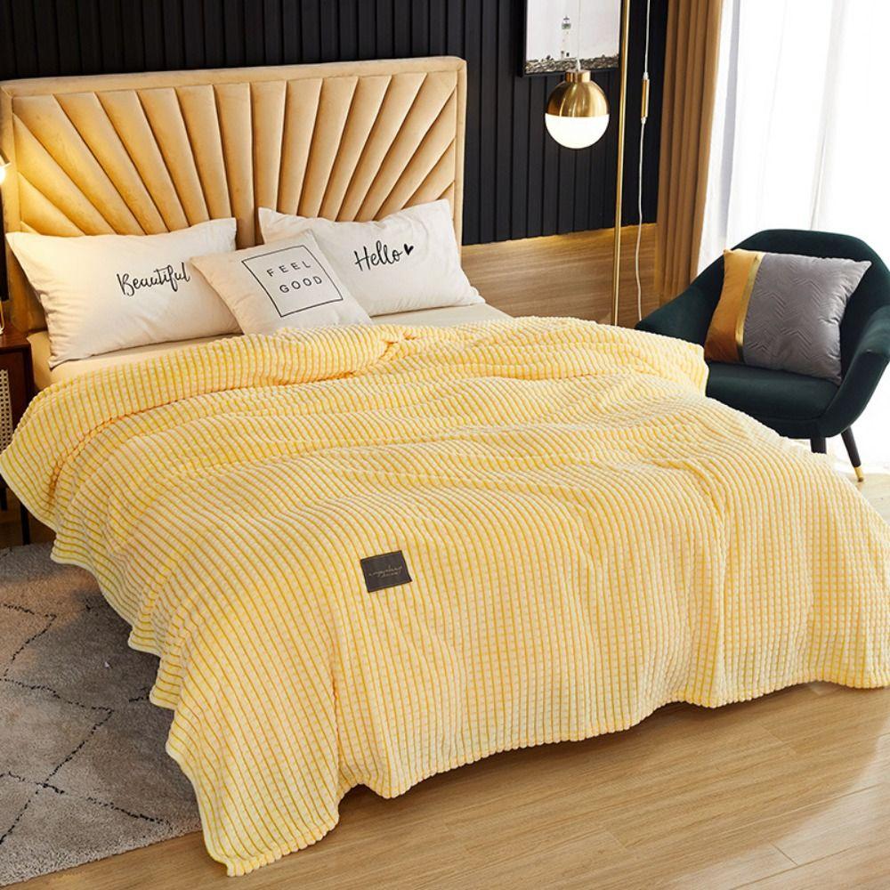 Skin-friendly Plaid Coral Fleece Blanket Solid Color Sofa Blanket Sleeping Blanket  Summer