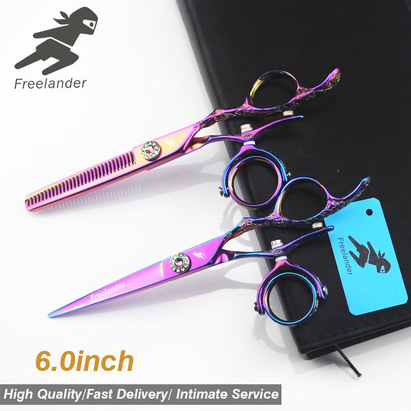6.0" Plum Blossom 720° Rotating Handle Multi-Function Hairdressing Scissors: Color Straight, Serrated, and Thinning Shears