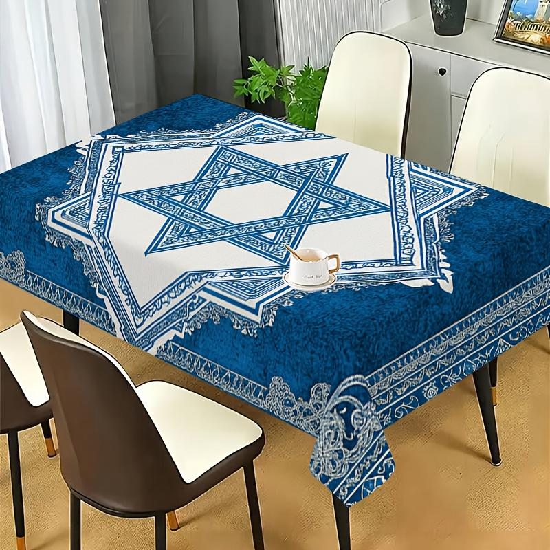 Blue Star of David Rectangle Tablecloth for Table Decor Kitchen Dining Waterproof Reusable Table Cloth for Table Indoor Outdoor