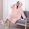 Women's Quick-Drying Hooded Coral Fleece Bathrobe for Spa, Sauna, and Home