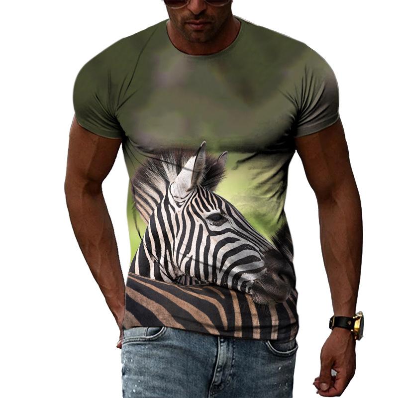 Summer Fashion Casual Men's T-shirt with Street Style Round Neck 3D Printed Zebra Pattern T-Shirts Men’s