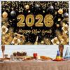 Black Gold 2026 New Year Backdrops Colorful Balloon Photo Background Party Background  Photo Studio