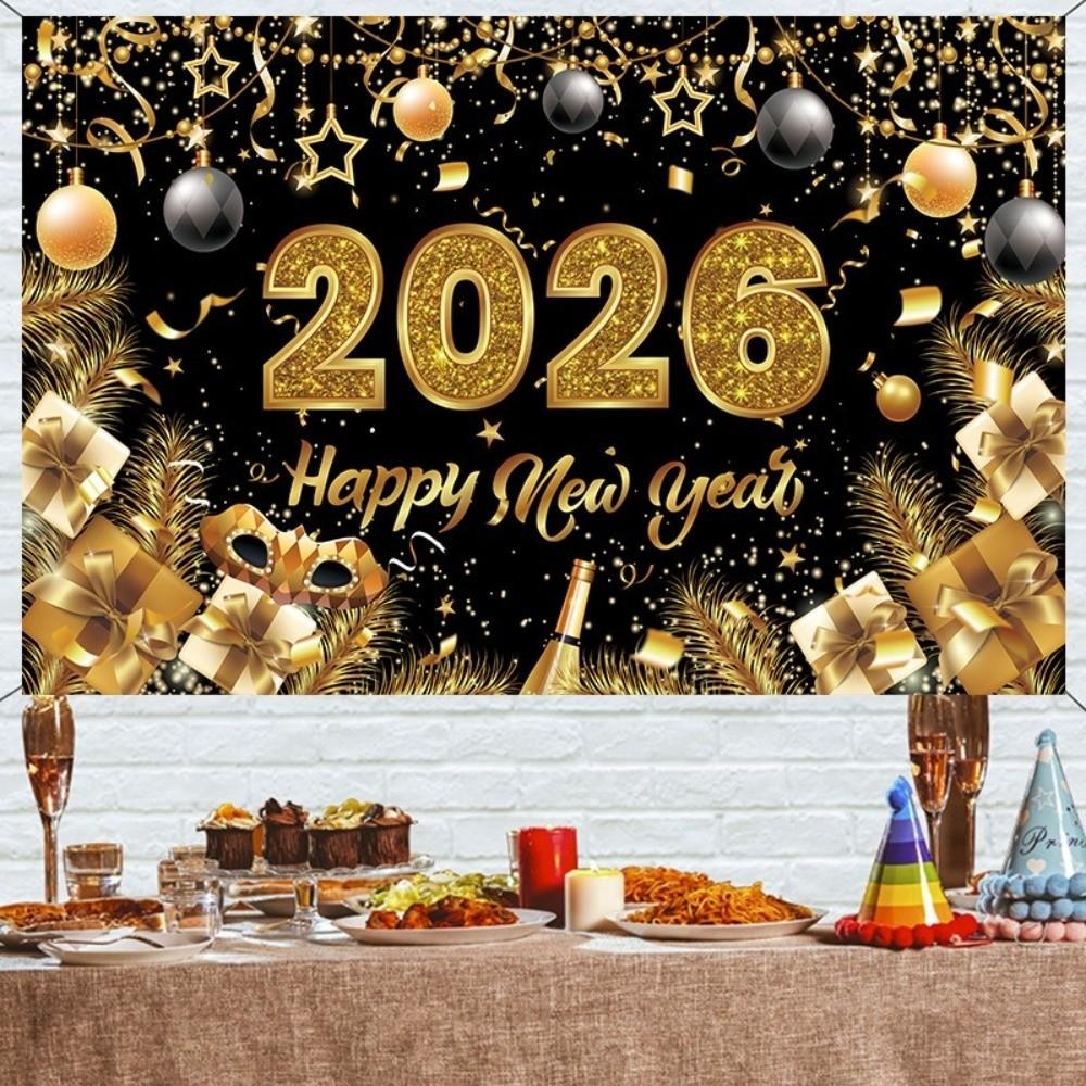 Black Gold 2026 New Year Backdrops Colorful Balloon Photo Background Party Background  Photo Studio
