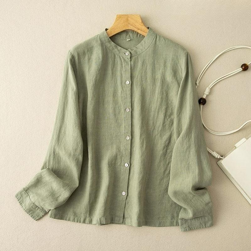 Literary Retro Loose Cotton and Linen Long-sleeved Shirt Women's Spring and Summer Simple Style Shirt Jacket Cardigan