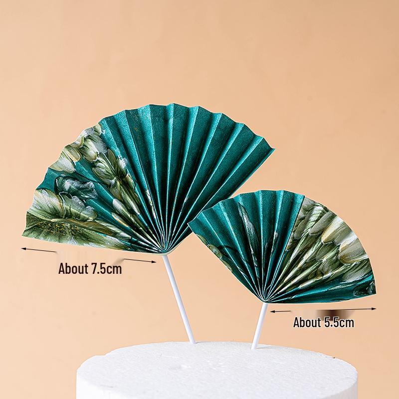 Creative Red Folding Fan Cake Topper for Grandpa and Grandma's Birthday Celebration