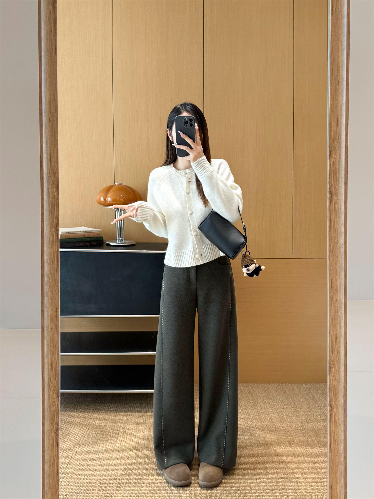 

Premium Leg-Slimming Pinstripe Woolen Suit Pants: Women s Wide-Leg, Narrow-Straight, Silky Winter Trousers Large