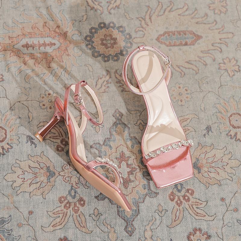 Size 35-40 Rhinestone Women Summer Sandals Female Heeled Sandal 2025 New Ladies Elegant Sandals Woman Dress Shoes