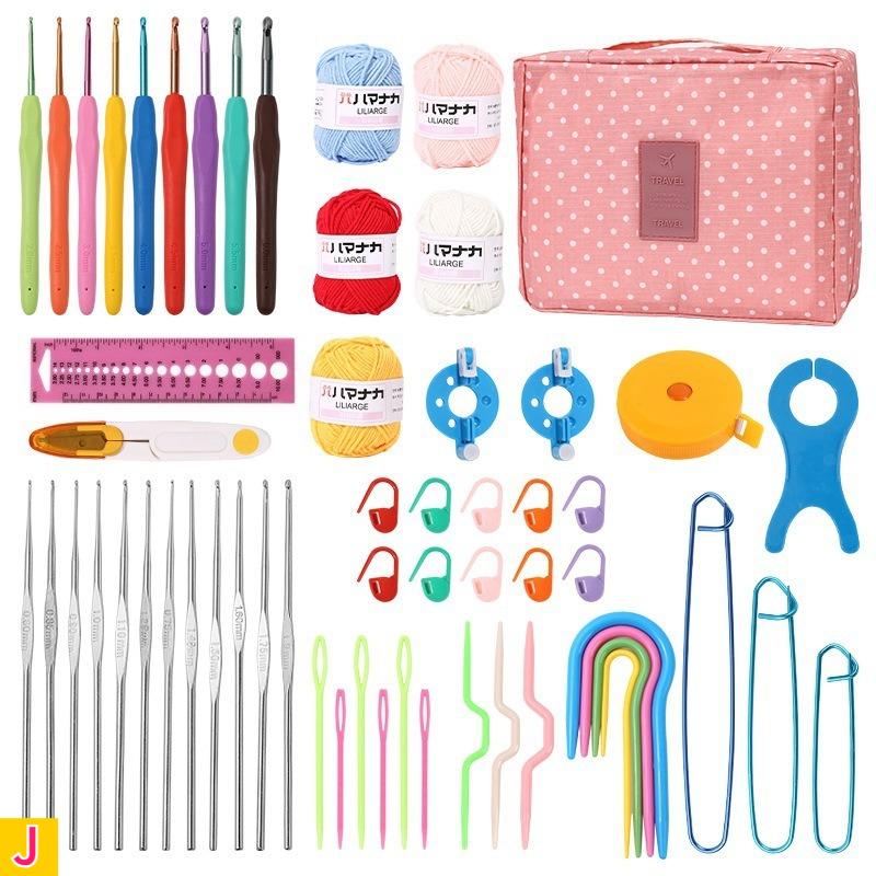 59pcs Complete Knitting Crochet Craft Kit for Adult All-in Starter Set with Yarn Needles Hooks Measuring Tape Scissors-like Tool