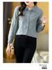 2023 Spring Women's Cotton Jacquard Shirt with Doll Collar and Long Sleeves