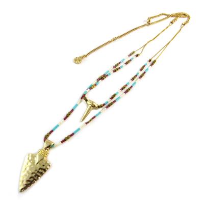 [P1734] - Artisanal 'Azuni' Multicolored Gold Long Necklace (handmade)