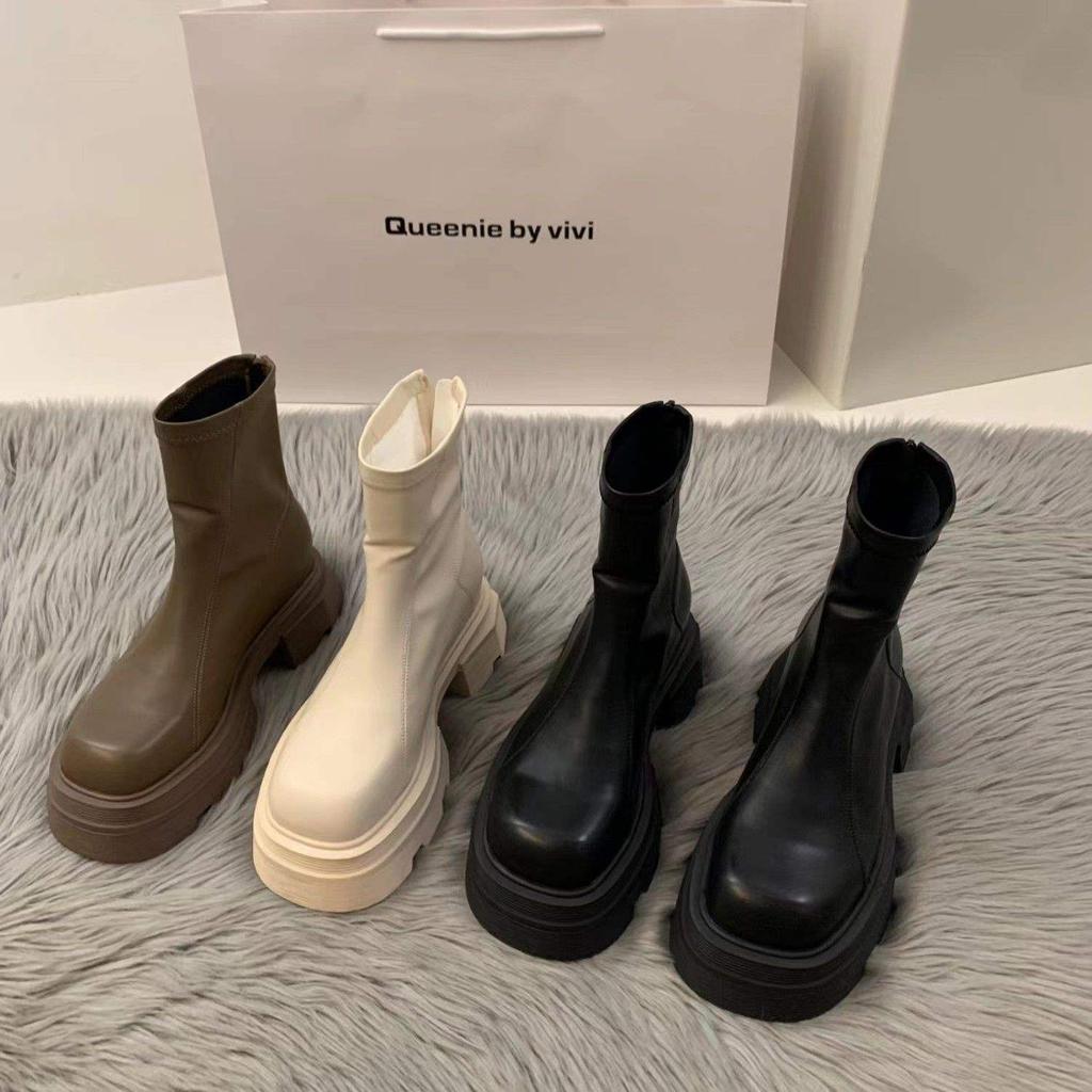 South Korea's original thick-soled white square-headed Martin boots women's shoes 2025 new summer thin spring autumn and winter short boots