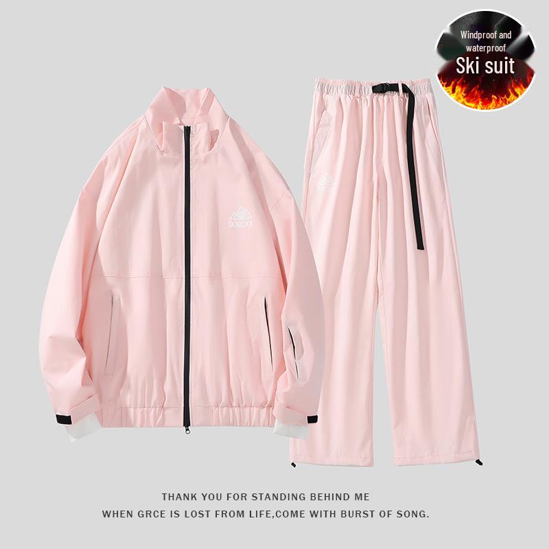 

Женский розовый лыжный костюм: Куртка со стойкой и лыжные брюки больших размеров на бархатной подкладке в трендовом свободном крое 4XL розовый