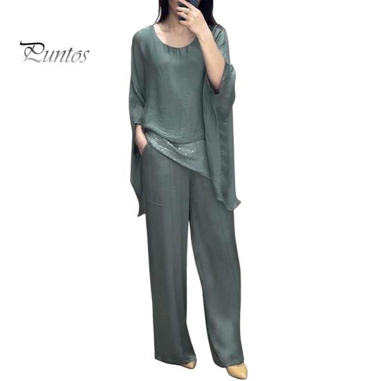 

Женский повседневный костюм, топ, широкие брюки, свободный наряд для дома, вечеринки, офиса, с круглым вырезом, с рукавами «летучая мышь», комьютерный костюм L светло-зеленый