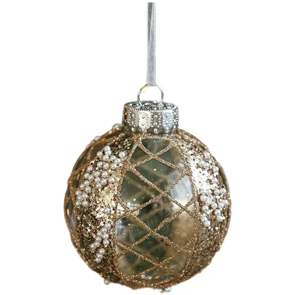 Clear Plastic Baubles Christmas Tree Ornament Holiday Festivities Gold Glitter Particles Indoor Outdoor Decoration