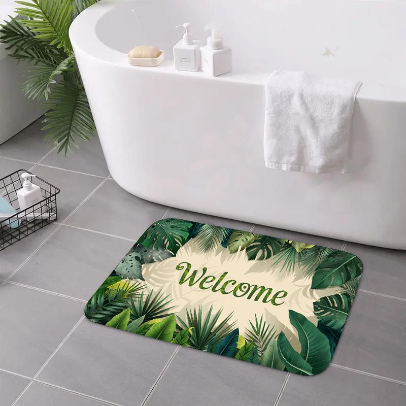 VIKAMA Bohemian Tropical Plant Welcome Mat Non-Slip Machine Washable Bathroom Kitchen Porch Carpet Home Decoration