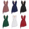 Women Dance Dress with Rhinestones Adorned Straps - Backless Side Slit Flowy Asymmetrical Hem Built-in Crotch Press Buttons for Stage Performance