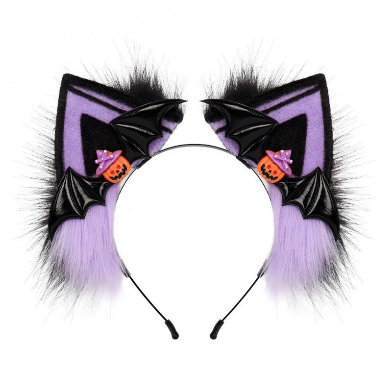 Halloween Cat Ear Headband Plush Faux Fur Pumpkin Headpiece Lolita Cosplay Adult Costume Accessory