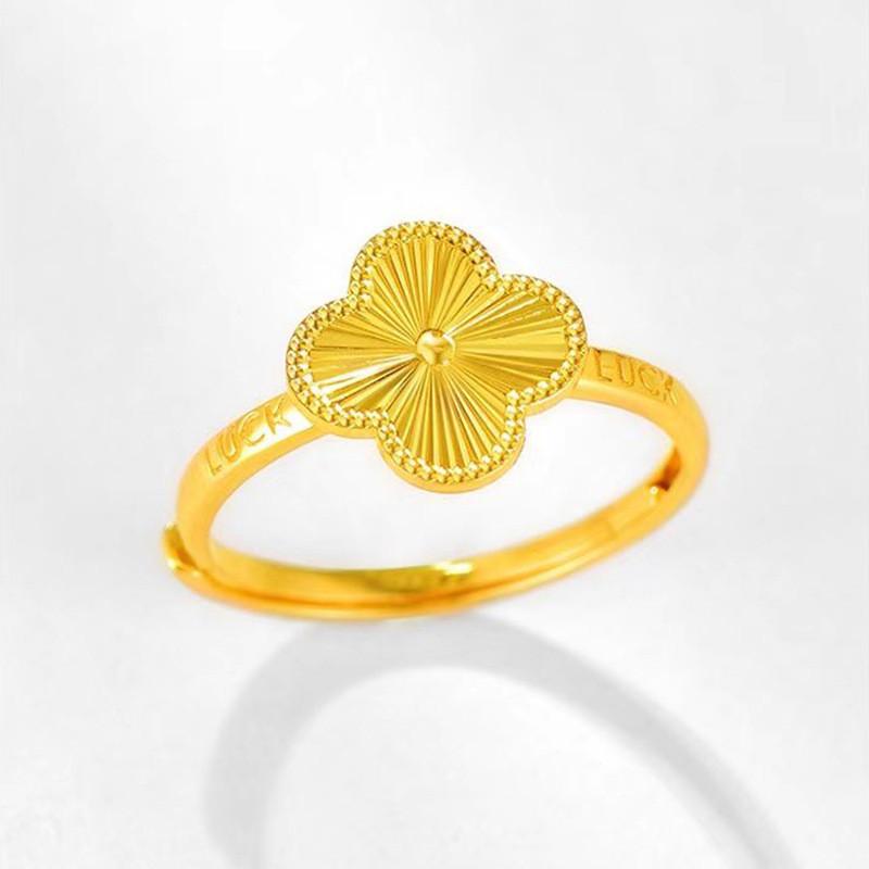 Gold Brass Stylish Plated Lucky Clover Ring Adjustable Size Perfect Gift Her For
