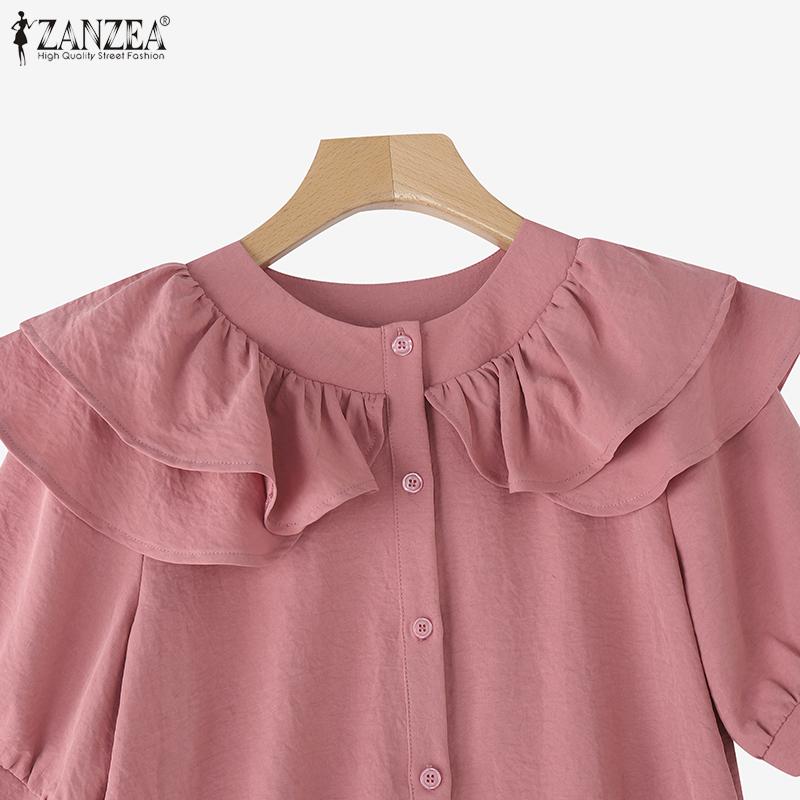 ZANZEA Women Layers Short Sleeve Ruffled Casual Blouse