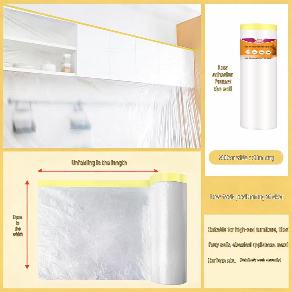 Thickened Plastic Dustproof Masking Film for Furniture Renovation and Spray Protection