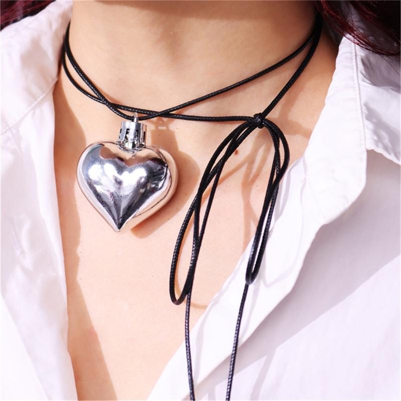Elegant Long Neck Chain Adjustable Rope Collarbone Chains Electroplate Heart Pendant Neckchain Jewelry for Women Girls