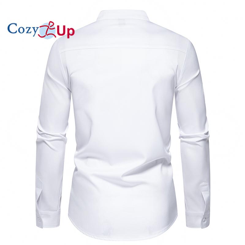 Cozy Up Men Color Block Tops Casual Long Sleeve Tunic Round Henry Collar Shirts