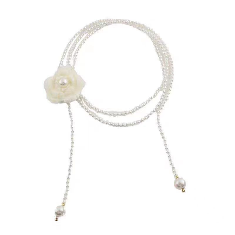 Pearl beaded flower necklace fashion light luxury design simple sweater chain temperament versatile item decoration