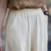 Johnature Women Vintage Bloomers Pants Solid Color Elastic Waist Trousers Autumn Pockets Soft Loose Pants