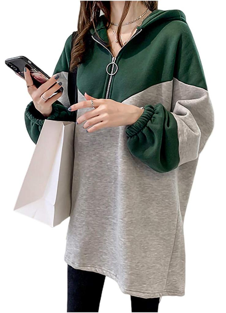 uniquely improved long solid perfect for and Lightweight and this green hoodie is perfect for or Size Chunach's zip-up hoodie, two-tone material,