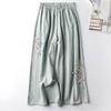Women's Summer Thin Retro Ethnic Style Cotton and Linen Casual Pants Embroidered Comfortable Wide-legged Pants Nine Pants
