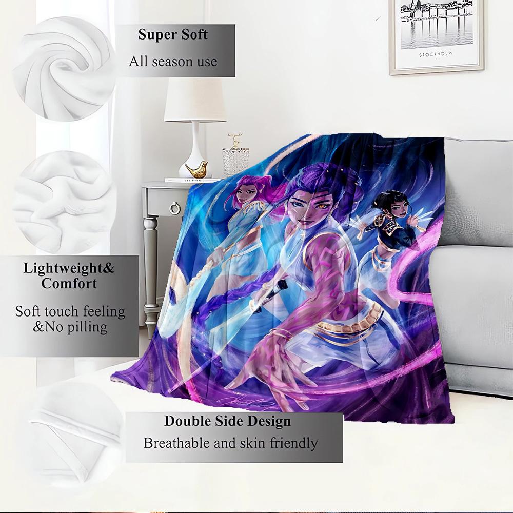 K-POP Anime Girls Group Four Seasons Soft Warm Blanket All-Season Thick Knit Polyester Bedspread for Bed, Camping, Travel Perfect Gift