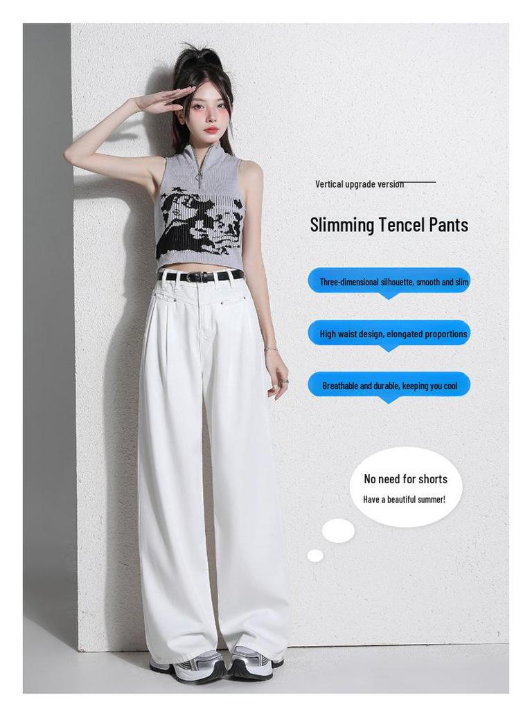 Damen Weiße Tencel High-Waist Wide-Leg Jeans - Sommer 2024 Kollektion