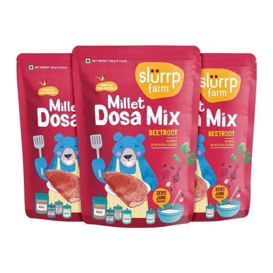 Slurrp Farm Millet Dosa Instant Mix | Supergrains And Beetroot | Natural And Healthy Food, 150g (Pack Of 3) 500GM