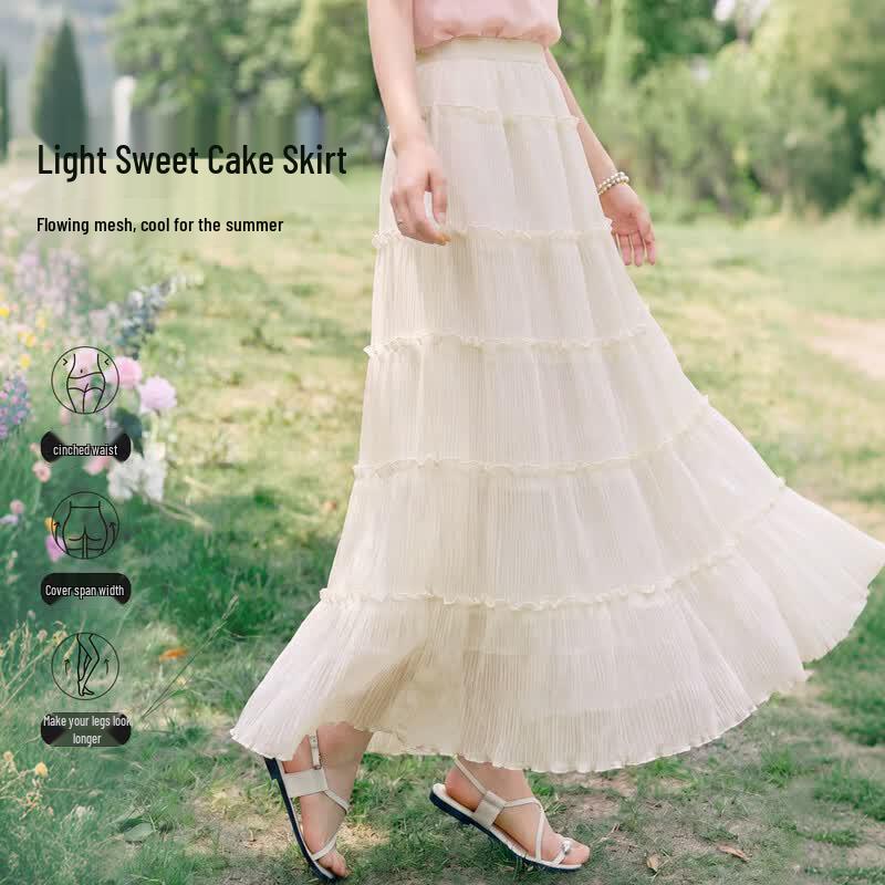 High-Waist A-Line Midi Skirt with Ruffle Trim XL