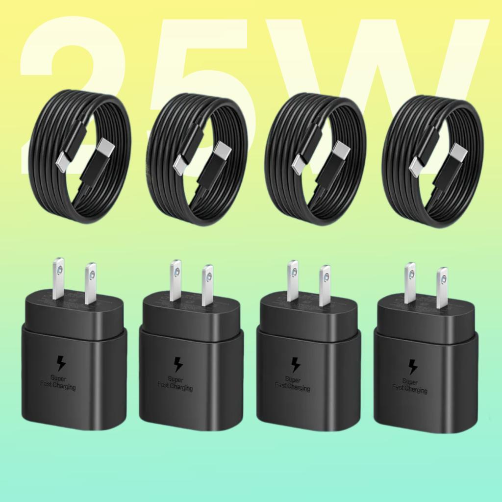 2pcs USB C Fast Charger 25W Super Fast Charger Type C Charger Block With Type C Fast Charging Cable For Samsung