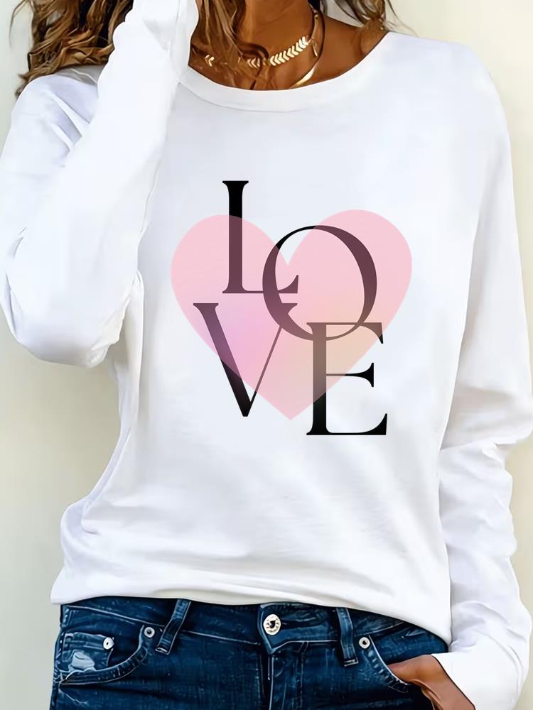 (Asian Size) Print T Shirt Tee Women letter style trend Clothing autumn winter spring Casual Fashion Top o-neck Graphic Long Sleeve T-shirts