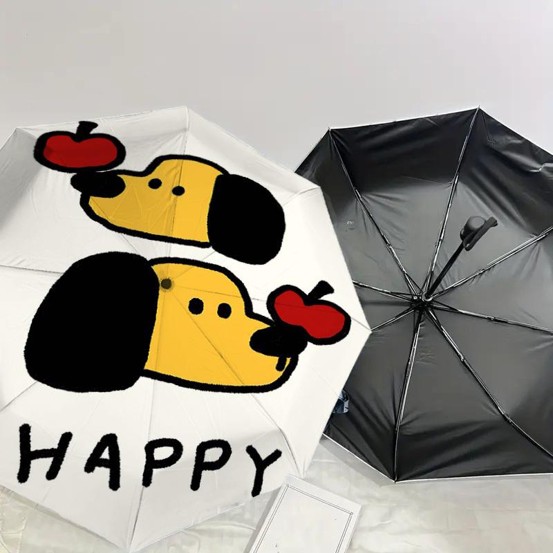 1 Stück Hund Glücklicher Regenschirm-8-Rippen Verstärkt Tragbar Faltbar Reise Geeignet für Alle Jahreszeiten Outdoor Tägliche Nutzung-J346