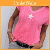 Stylish Women V-neck T-shirt Casual Loose Star Summer Shirts Solid Short Sleeve Perfect For Outdoor Activities