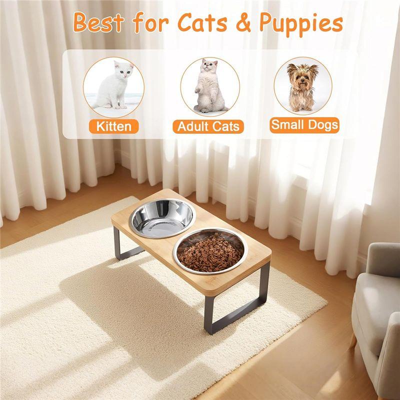 Practical-Elevated Cat Bowls, Non-Slip 32 Oz Stainless Steel Food Bowls, 15° Tilted Raised Pet Dishes, Raised Cat Bowl Feeder