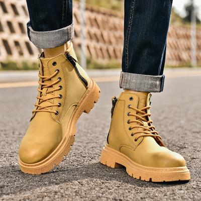 Fashion All-match Outdoor Mens Sneakers Thick Soled Genuine Leather Men's Boots Cotton-padded Shoes New Fashion Men's Motorcycle Boots