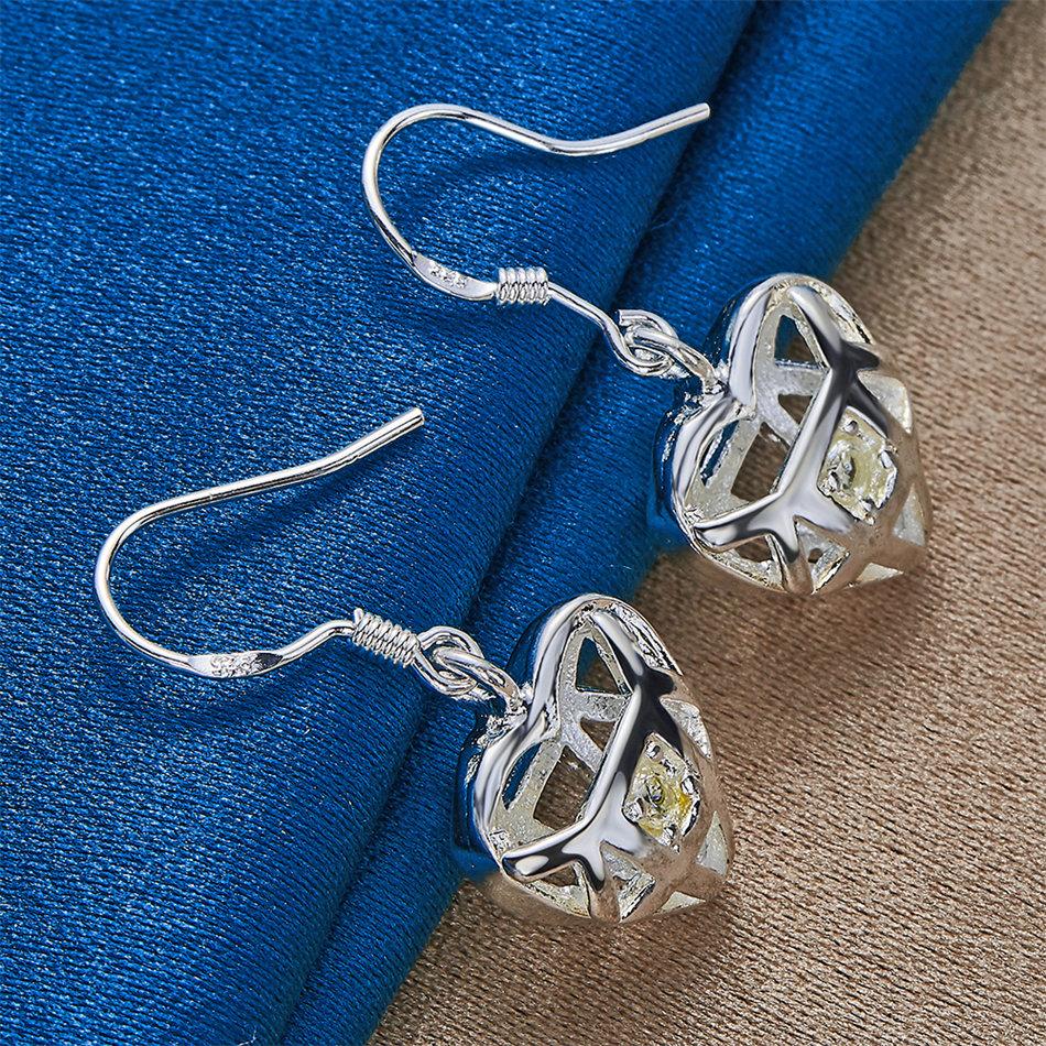 Charming 925 Sterling Silver Exquisite Hollow Heart Zircon Earrings Women's Fashion Wedding Party Jewelry