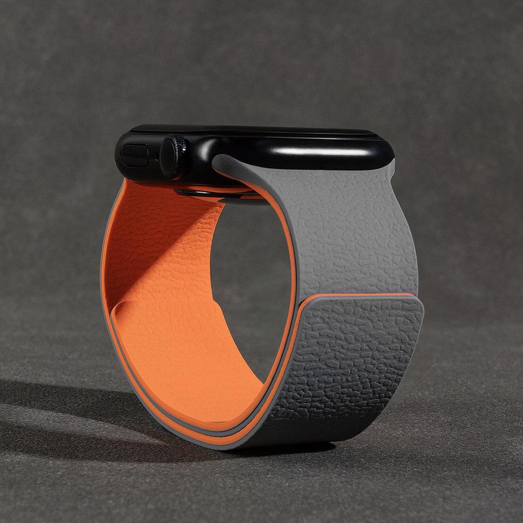 Lychee Pattern Magnetic Silicone Sports Watch Strap, Compatible with Apple S7, S8, S9, S10, S11, New SE