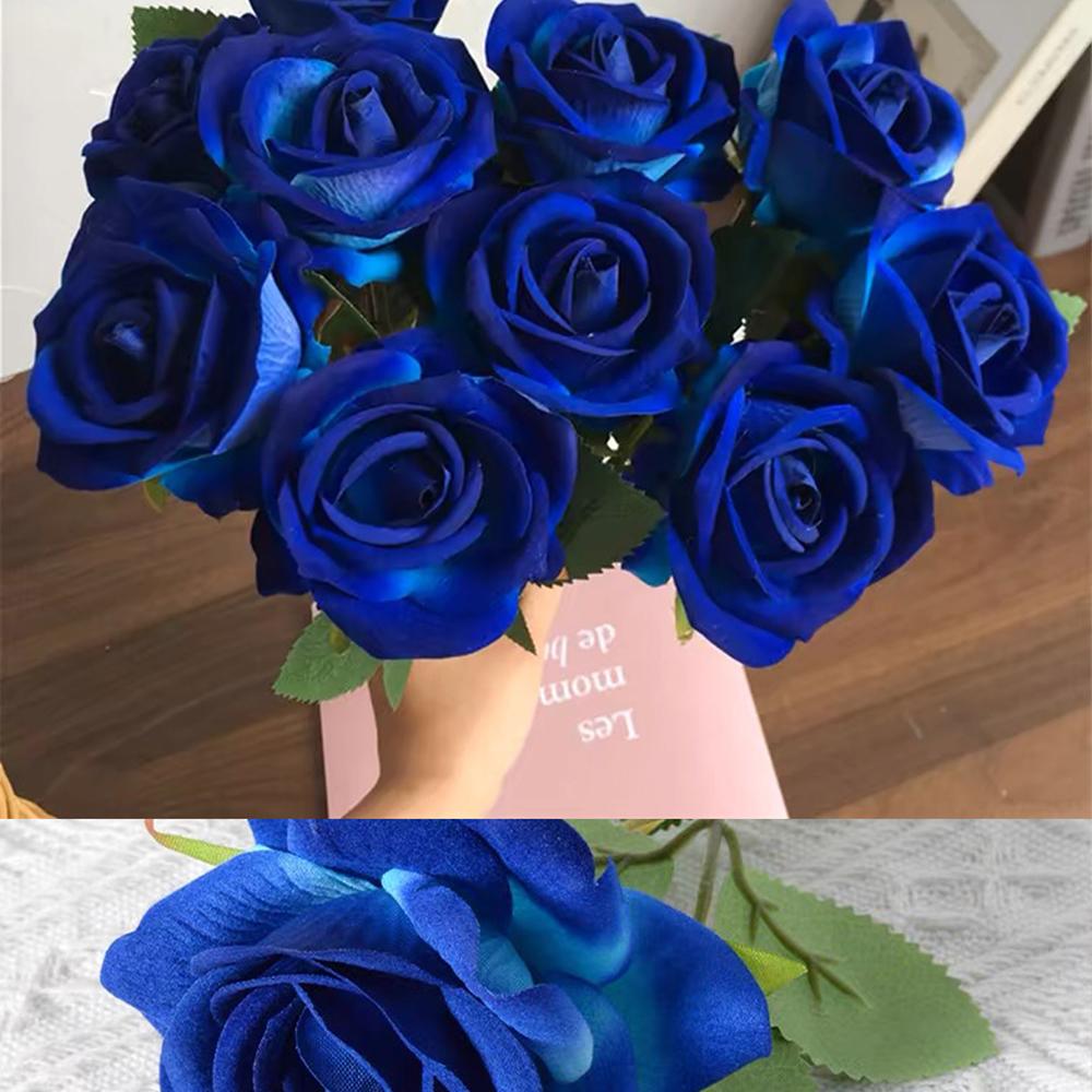 1/4/5Pcs Artificial Blue Rose Bridal Bouquet Realistic Velvet Faux Fake Rose Flowers for Wedding Bouquet Party Table Home Decor