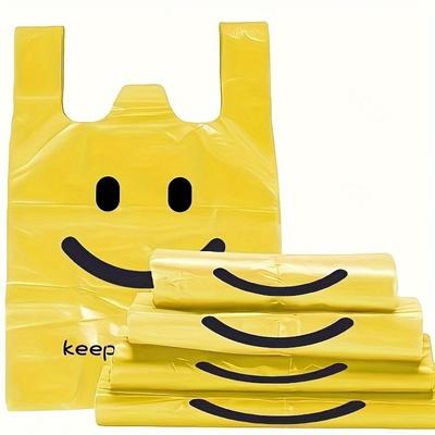 Yellow Happy Face Shopping Bags Durable Plastic Tote Bags with Minimalist Design Ideal for Corporate, Event and Fashion Retail Packaging Gift Bags