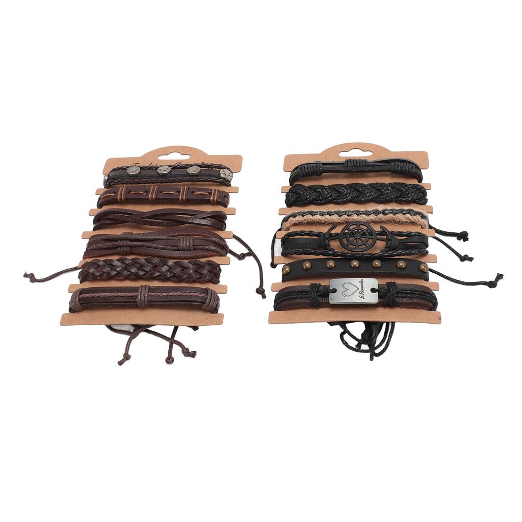 12pcs PU Leather Bracelet Set Multi Layers PU Leather Bracelet Set PU Leather Wrap Bracelets for Men Women