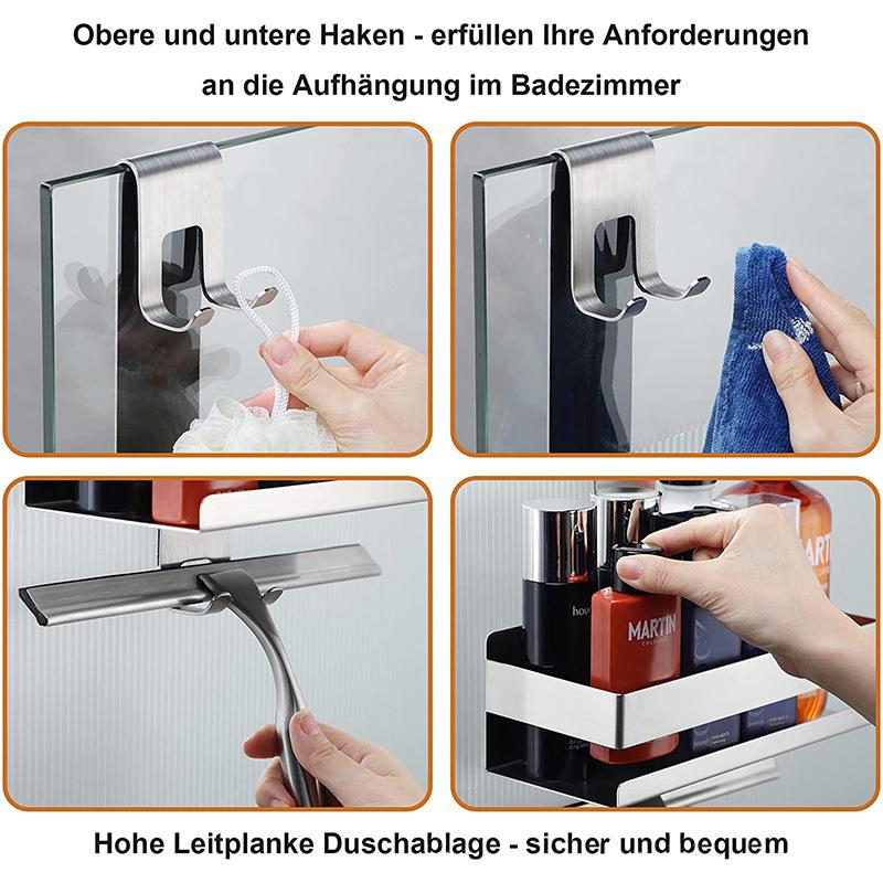 Bathroom Door Back Hanging Shelf Stainless Steel Over Glass Door Storage Rack Shampoo Holder Toiletries Storage Tray with Hook