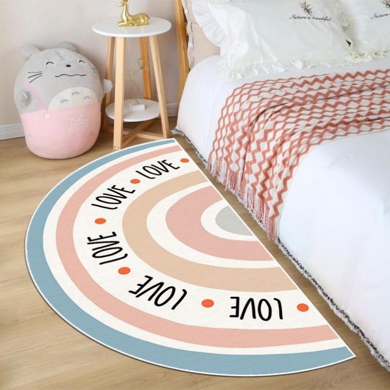 Nordic Ins Style Bedroom Carpet, Living Room Semi-round Floor Mat Children's Room Rainbow Bedside Blanket Home Decoration