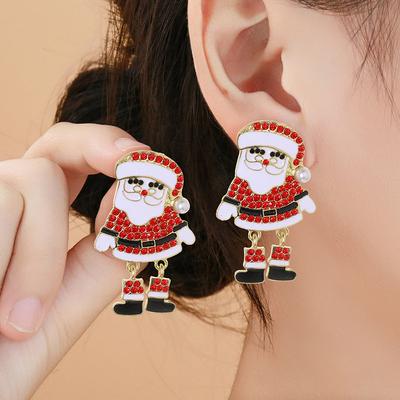 Hot New Christmas Pendant Earrings Cartoon Diamond Inlaid Alloy Material Christmas Earrings Series