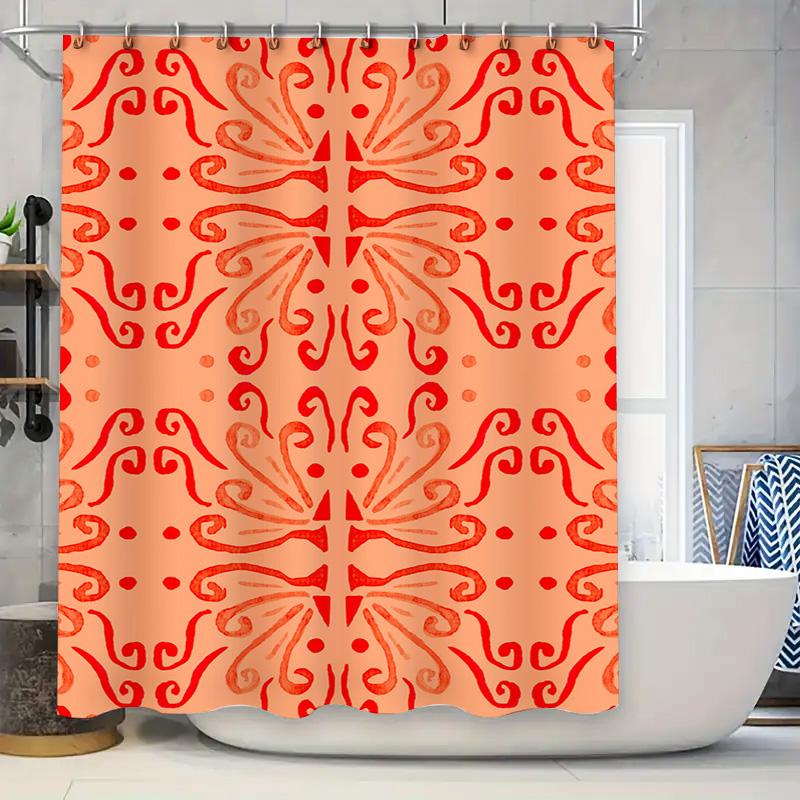 

Modern Decorative Shower Curtains: Printed Bath Shrink Wrap Waterproof Fabric For Bathroom Accessories Orange Red Floral Pattern W60H190(CM)-1 Pcs